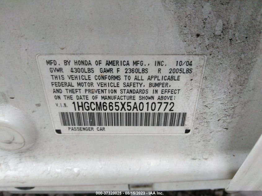 Photo 8 VIN: 1HGCM665X5A010772 - HONDA ACCORD 