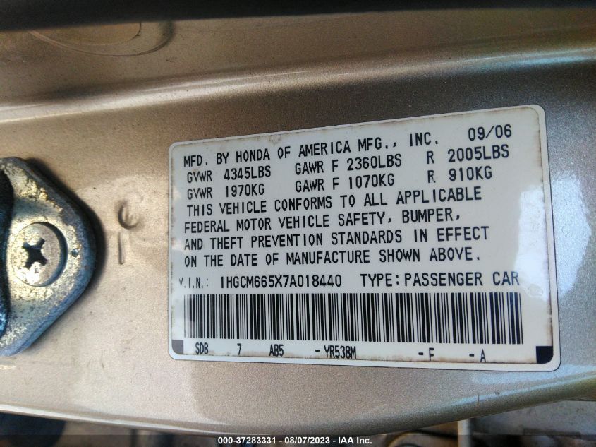 Photo 8 VIN: 1HGCM665X7A018440 - HONDA ACCORD 