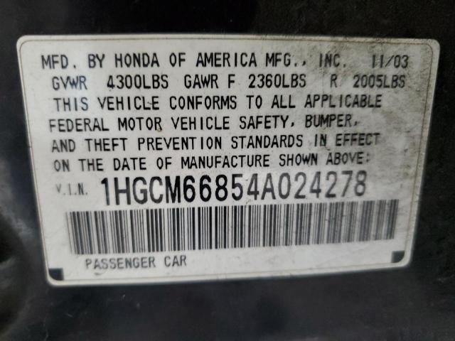 Photo 11 VIN: 1HGCM66854A024278 - HONDA ACCORD EX 