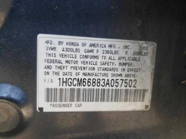 Photo 12 VIN: 1HGCM66883A057502 - HONDA ACCORD EX 