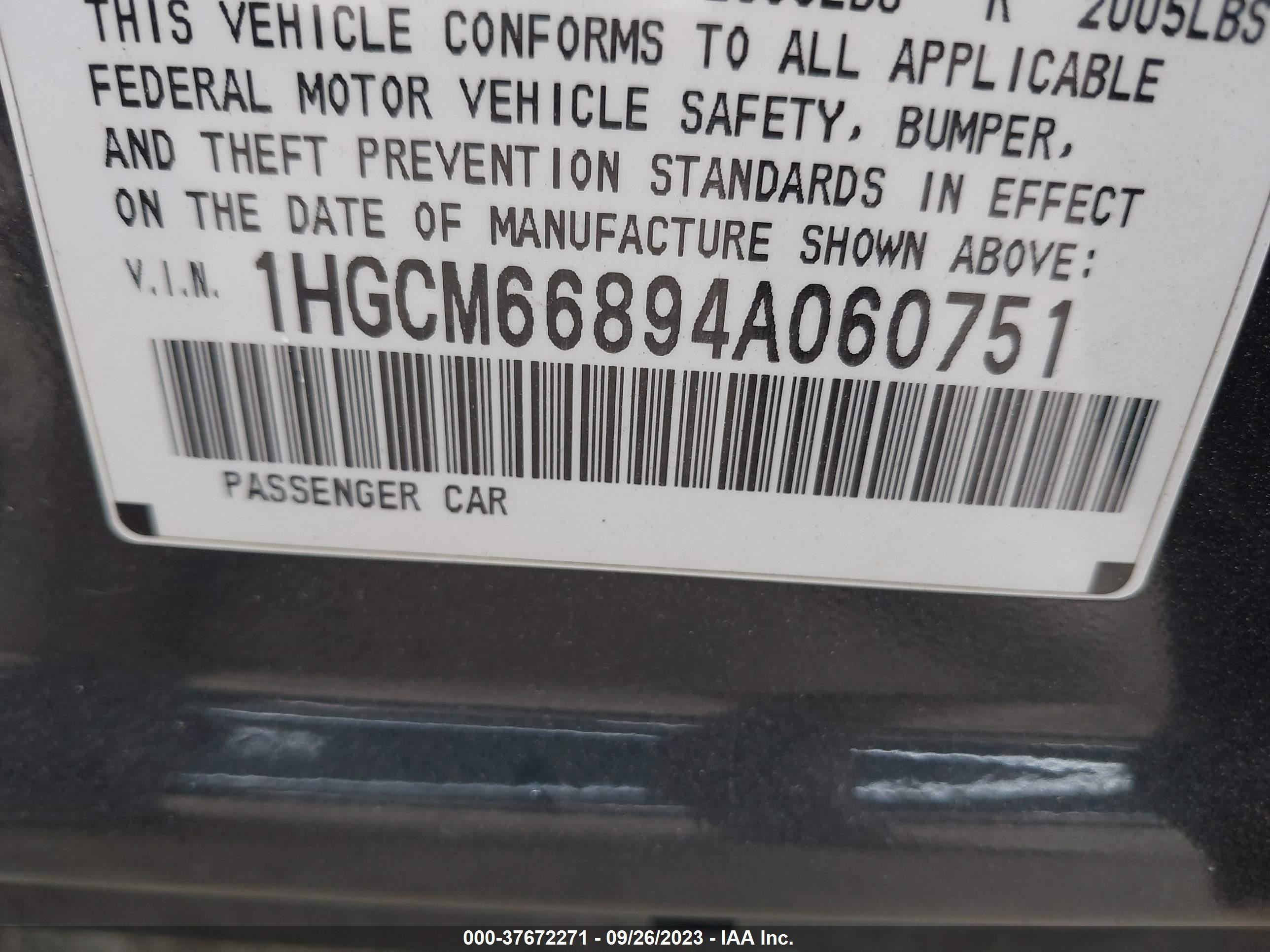 Photo 8 VIN: 1HGCM66894A060751 - HONDA ACCORD 