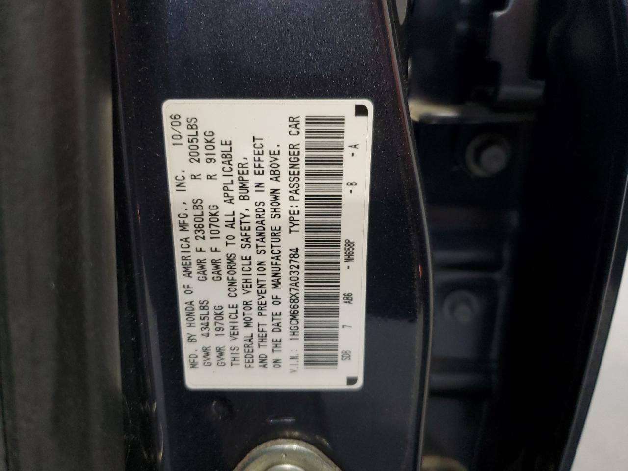 Photo 11 VIN: 1HGCM668X7A032784 - HONDA ACCORD 