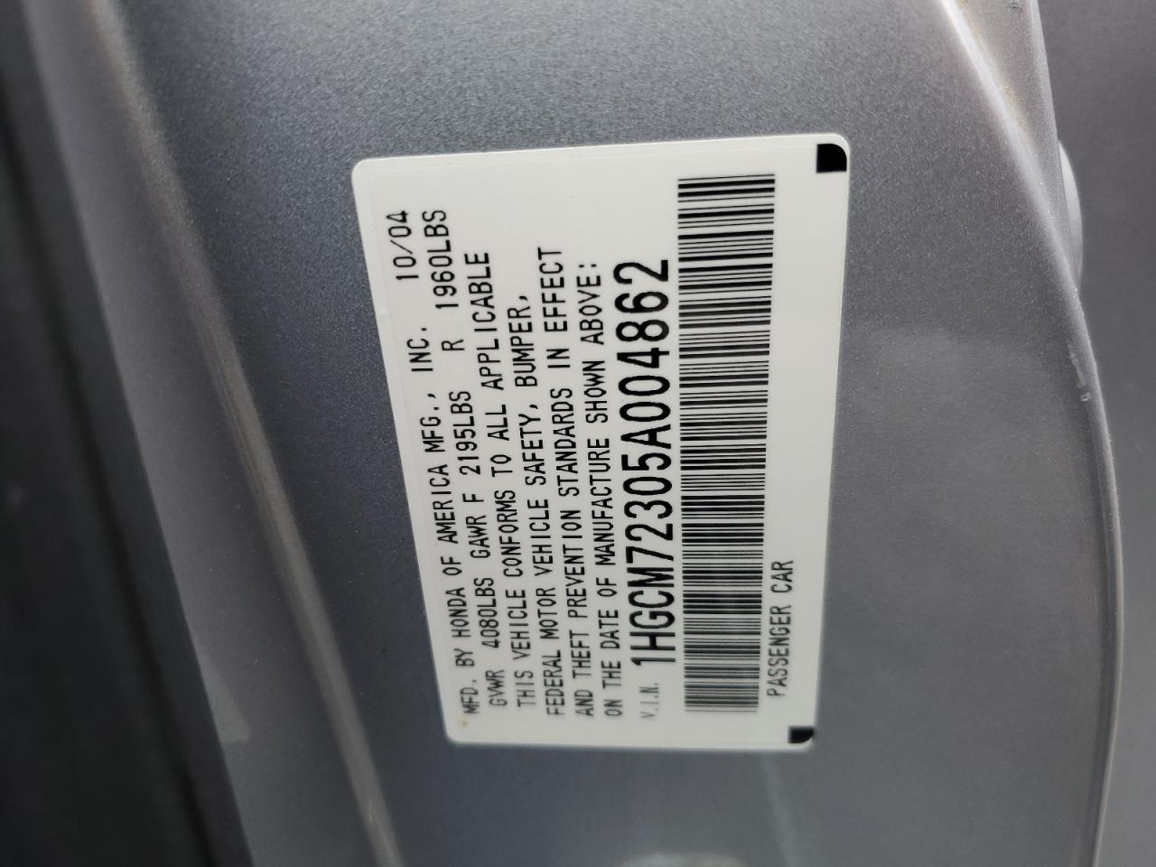 Photo 11 VIN: 1HGCM72305A004862 - HONDA ACCORD 