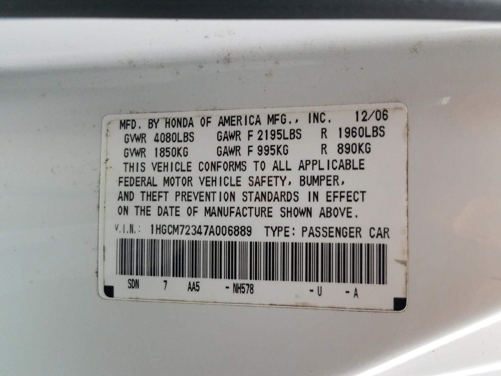 Photo 9 VIN: 1HGCM72347A006889 - HONDA ACCORD LX 