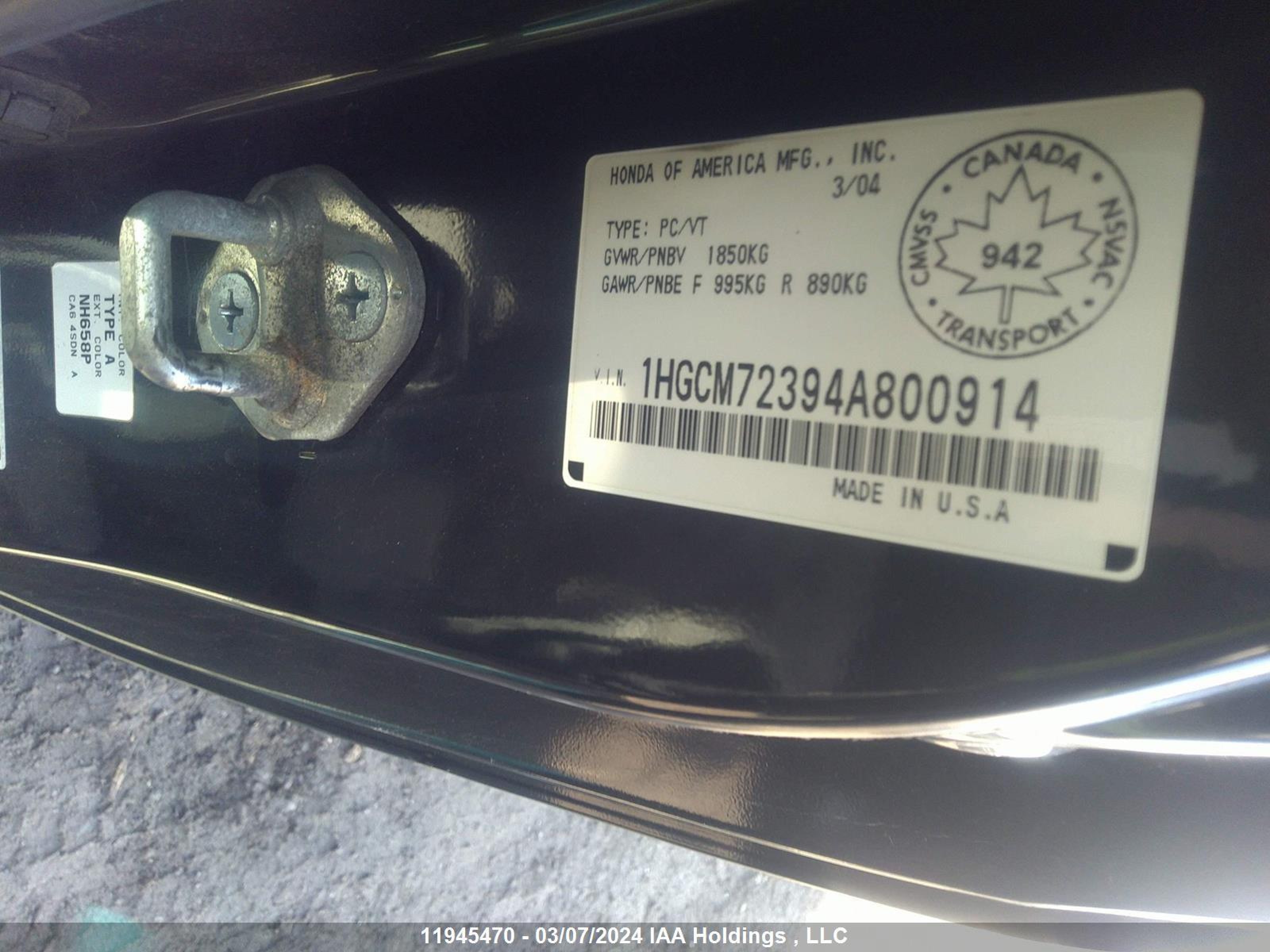 Photo 8 VIN: 1HGCM72394A800914 - HONDA ACCORD 