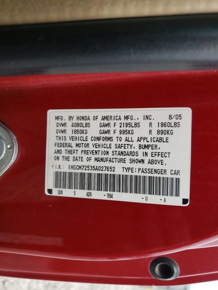 Photo 11 VIN: 1HGCM72535A027652 - HONDA ACCORD 