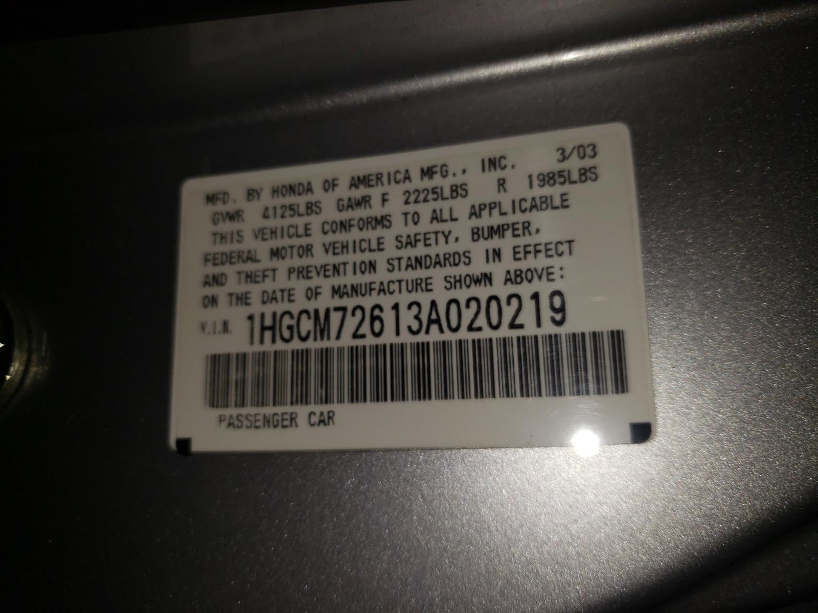 Photo 9 VIN: 1HGCM72613A020219 - HONDA ACCORD EX 