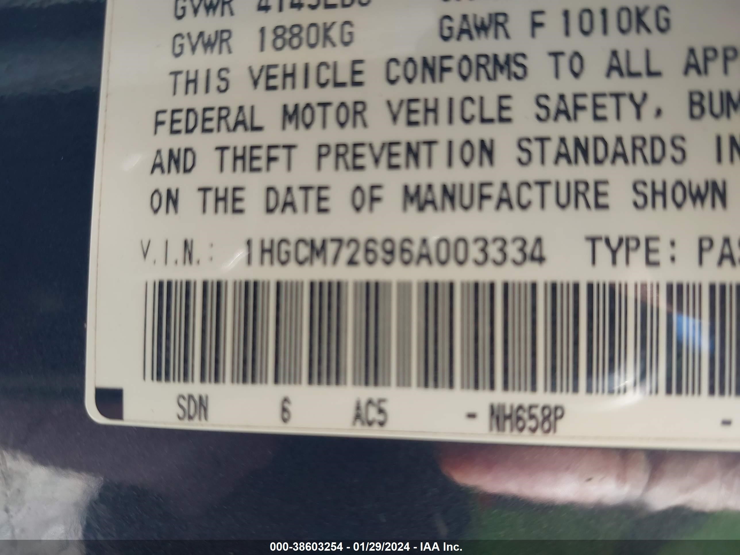 Photo 8 VIN: 1HGCM72696A003334 - HONDA ACCORD 