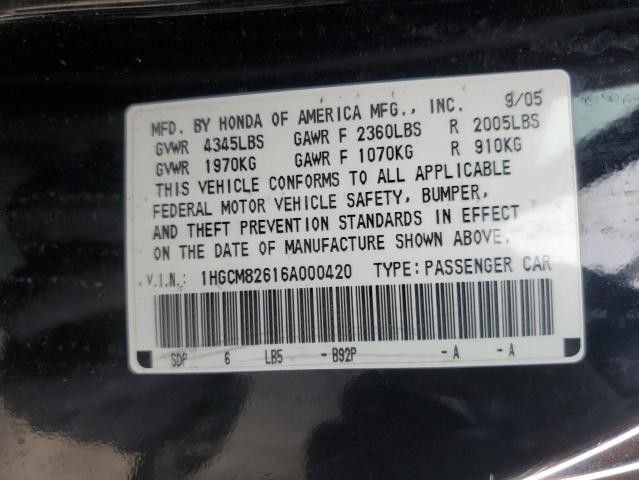 Photo 11 VIN: 1HGCM82616A000420 - HONDA ACCORD EX 