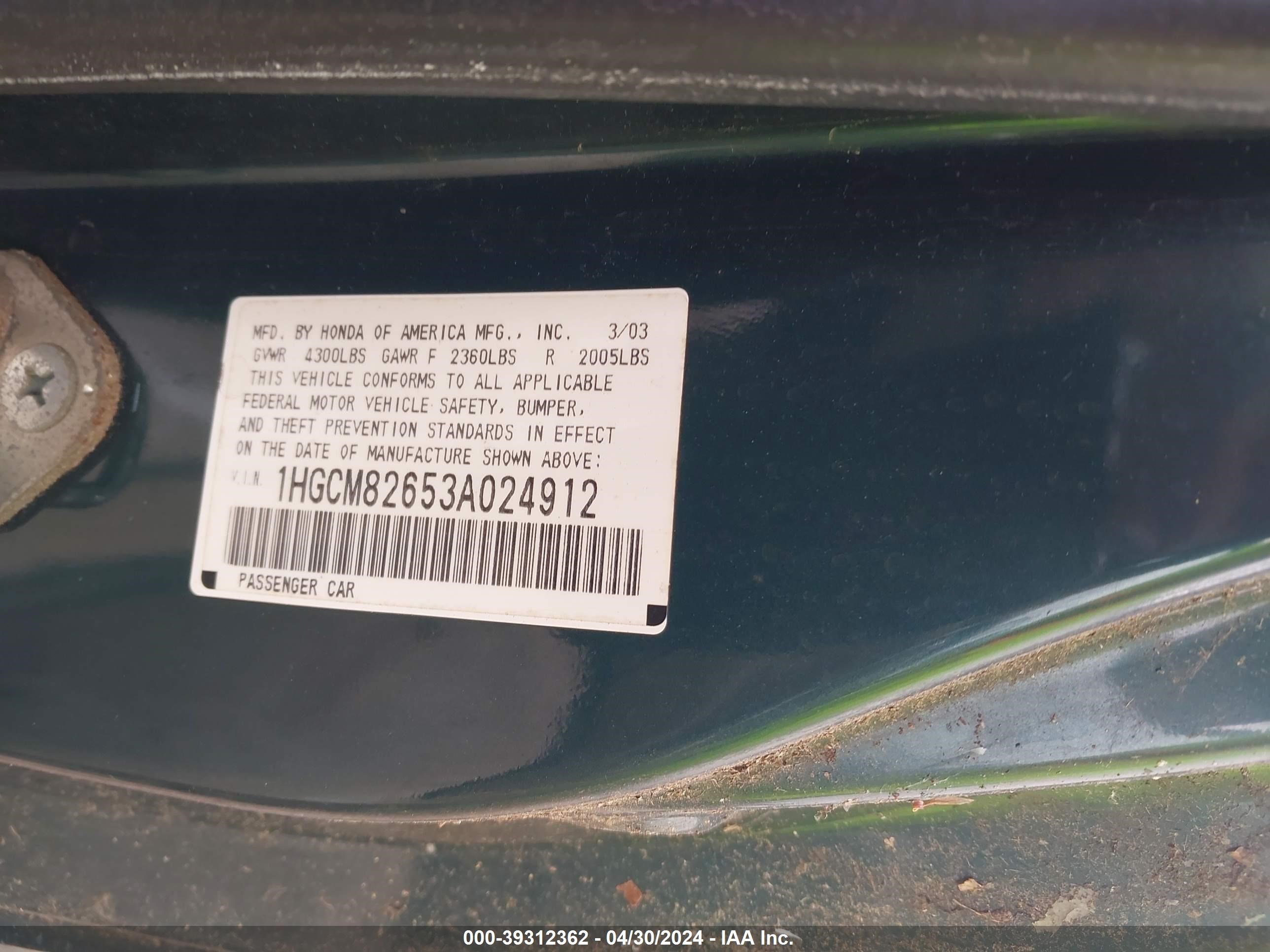 Photo 8 VIN: 1HGCM82653A024912 - HONDA ACCORD 