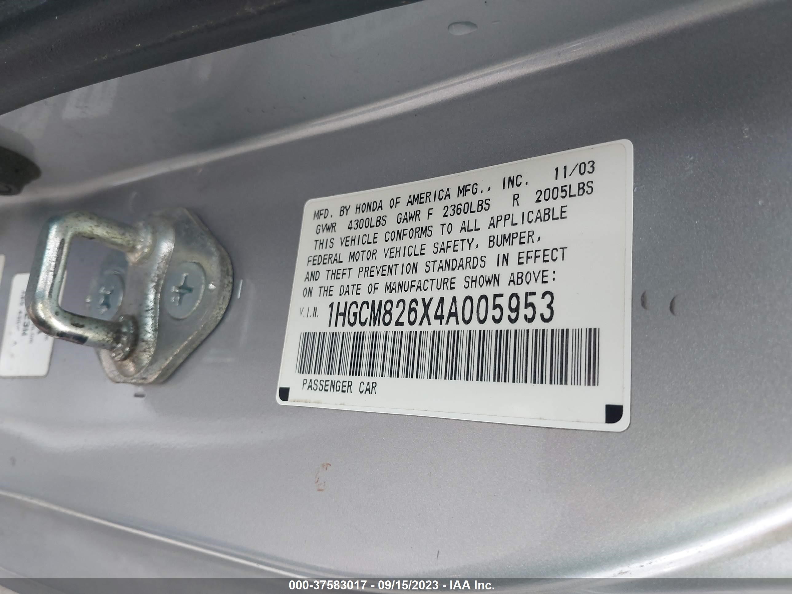 Photo 8 VIN: 1HGCM826X4A005953 - HONDA ACCORD 