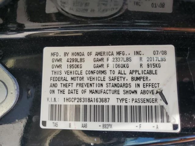 Photo 11 VIN: 1HGCP26318A163687 - HONDA ACCORD LX 