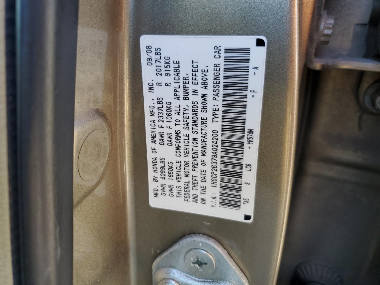 Photo 11 VIN: 1HGCP26379A024200 - HONDA ACCORD 