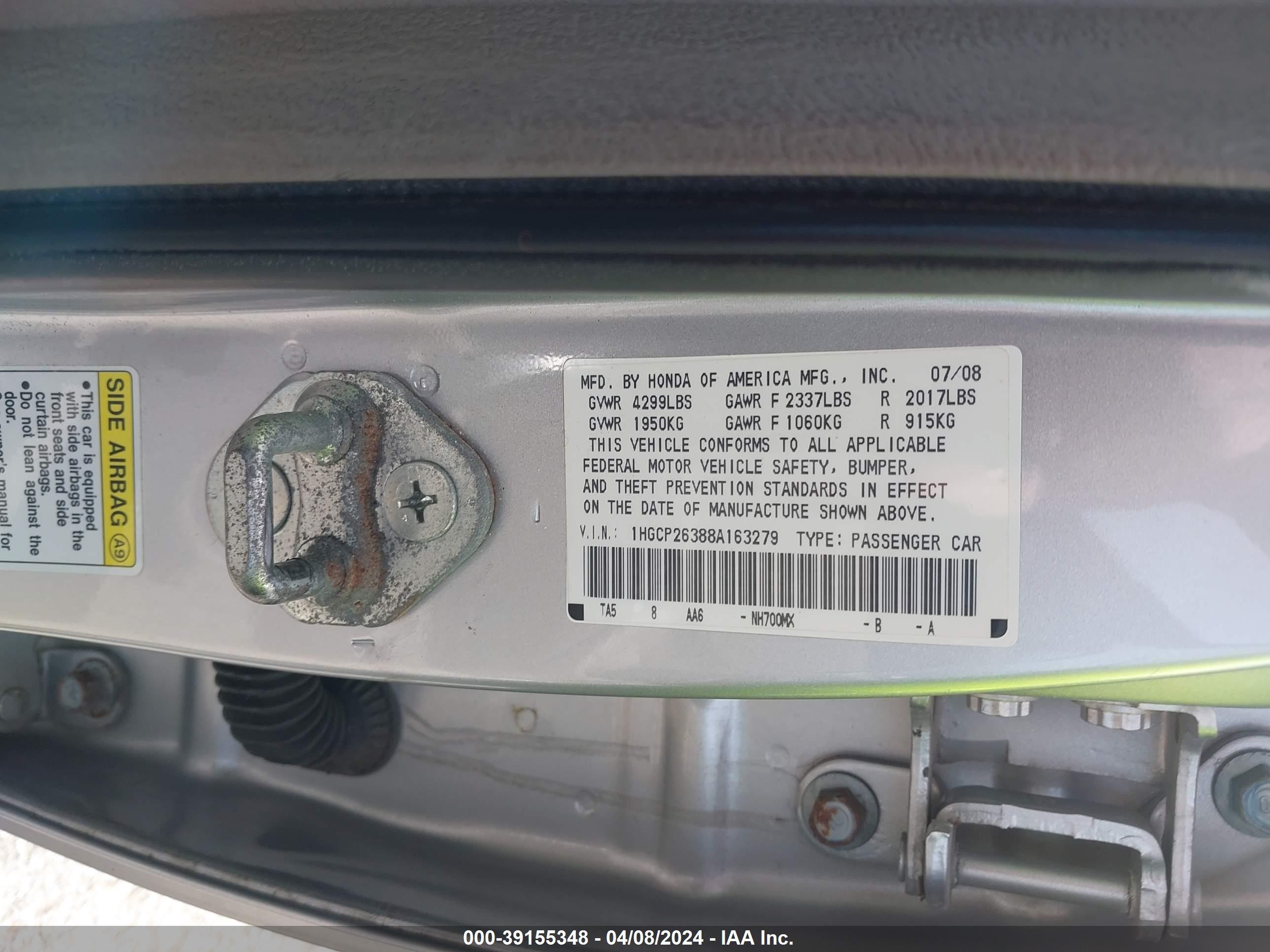 Photo 8 VIN: 1HGCP26388A163279 - HONDA ACCORD 