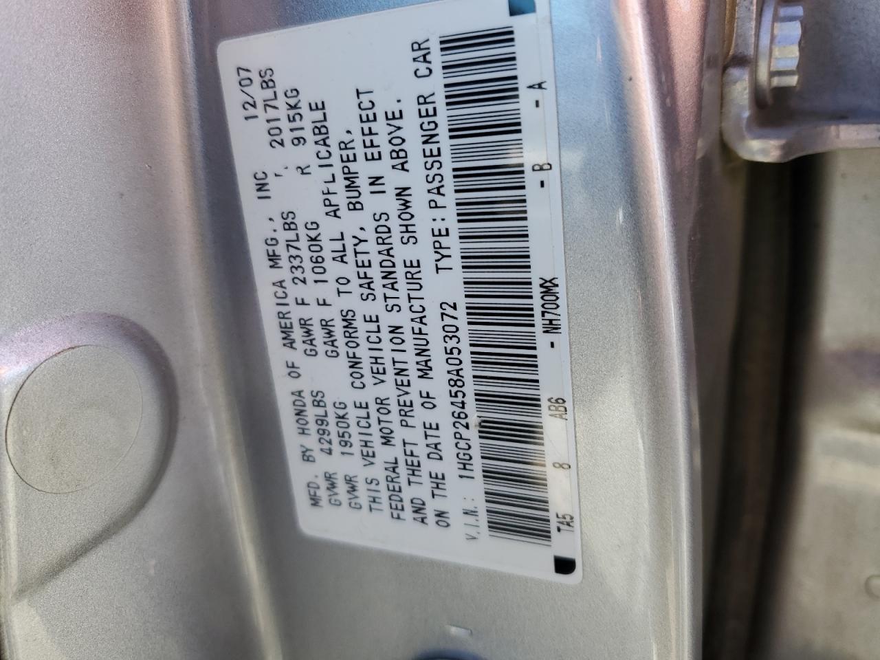 Photo 11 VIN: 1HGCP26458A053072 - HONDA ACCORD 