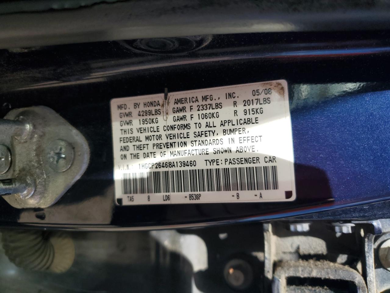 Photo 11 VIN: 1HGCP26468A139460 - HONDA ACCORD 