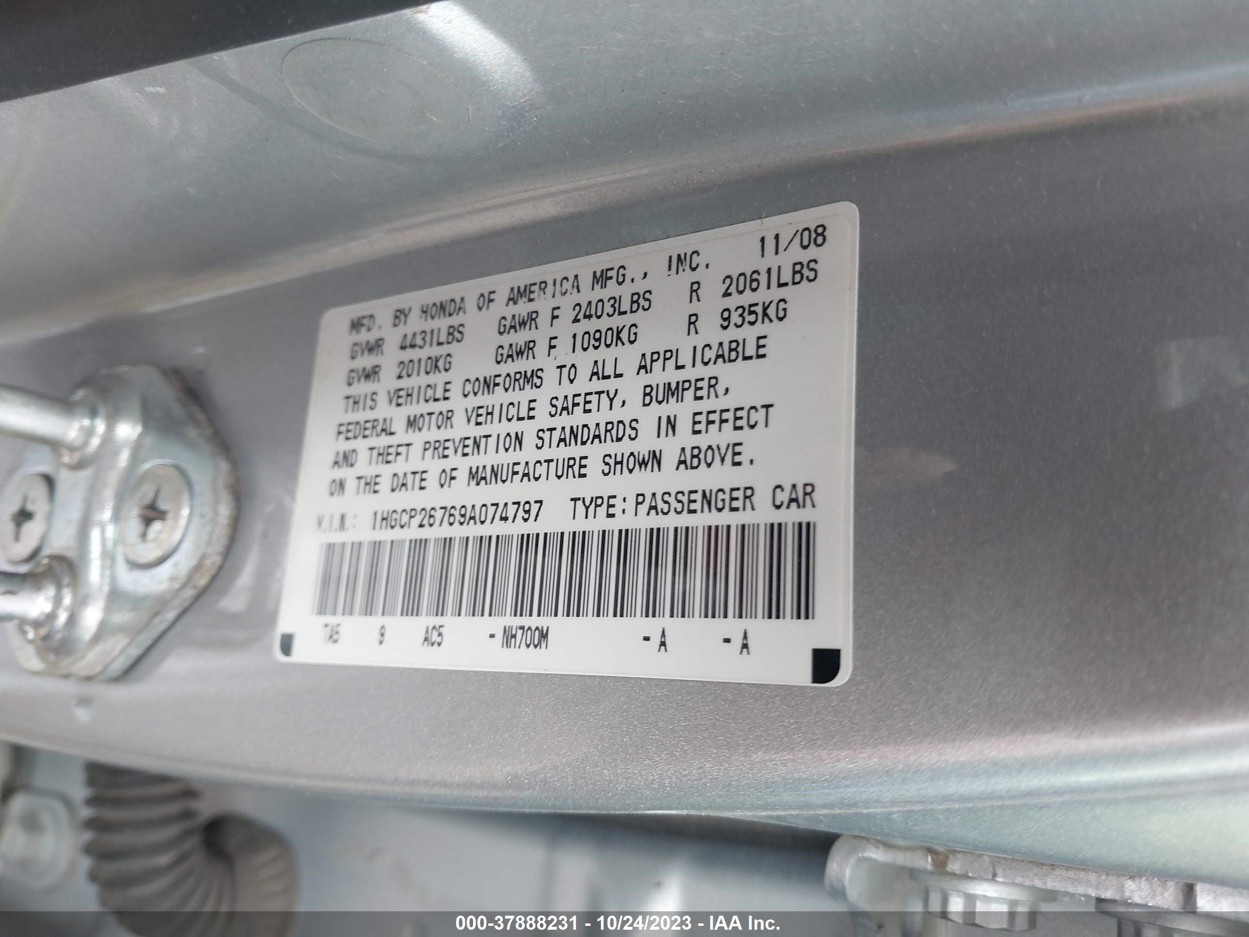 Photo 8 VIN: 1HGCP26769A074797 - HONDA ACCORD 