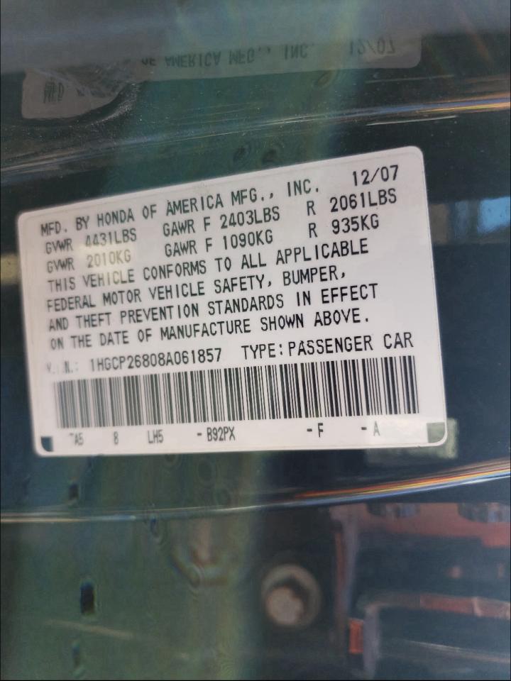 Photo 9 VIN: 1HGCP26808A061857 - HONDA ACCORD EXL 