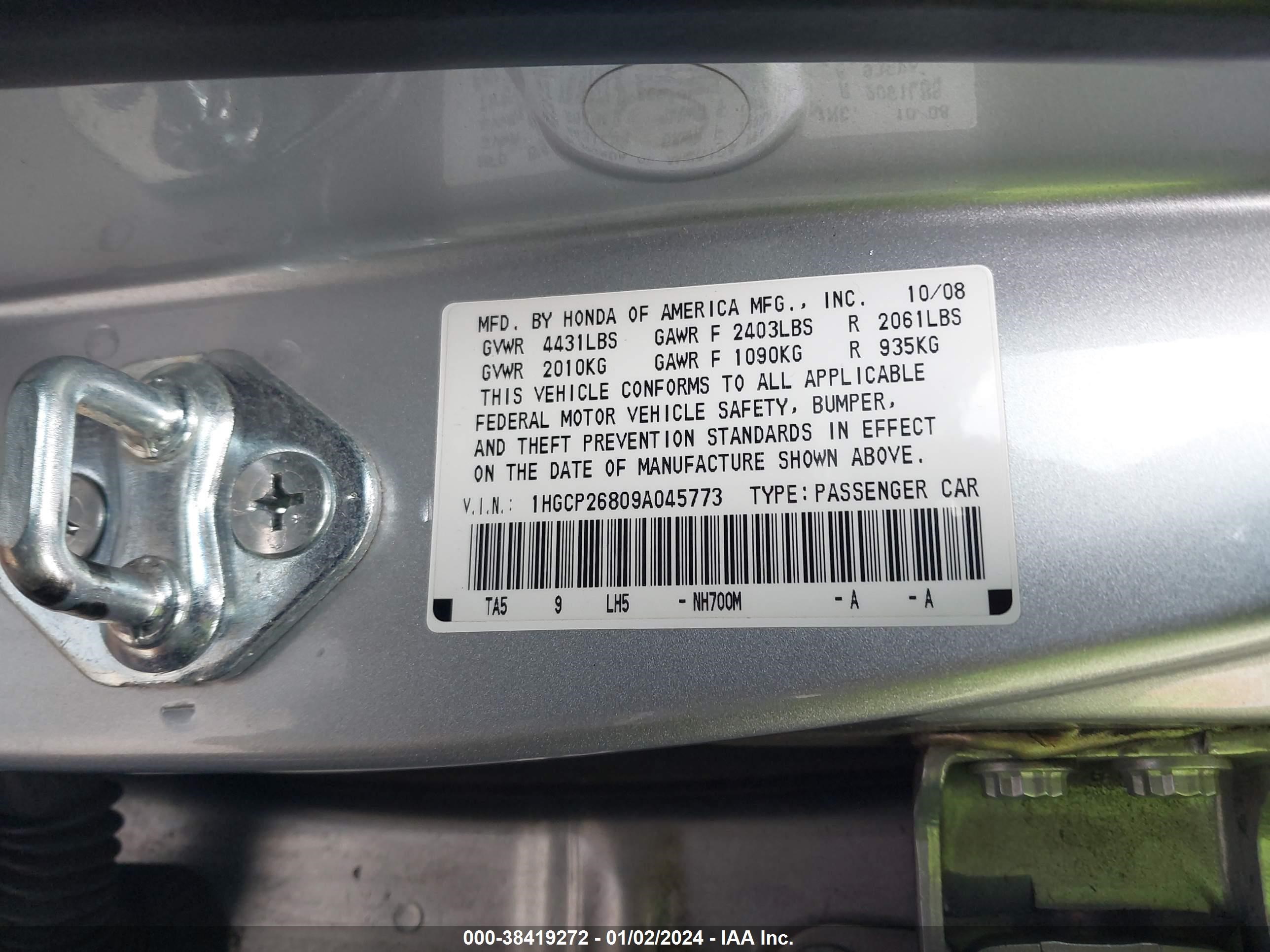 Photo 8 VIN: 1HGCP26809A045773 - HONDA ACCORD 