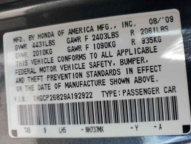 Photo 11 VIN: 1HGCP26829A192922 - HONDA ACCORD EXL 