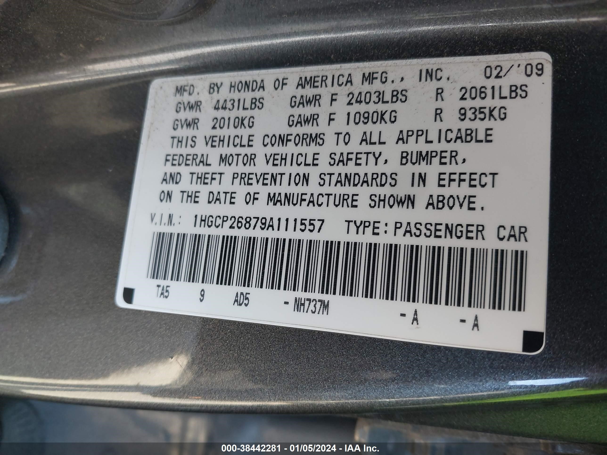 Photo 8 VIN: 1HGCP26879A111557 - HONDA ACCORD 