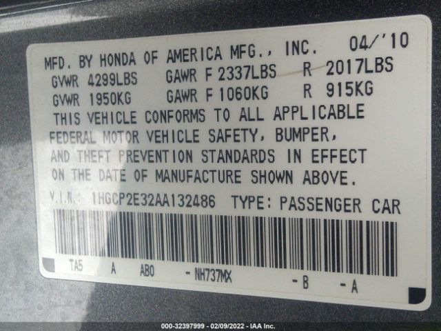 Photo 8 VIN: 1HGCP2E32AA132486 - HONDA ACCORD SDN 