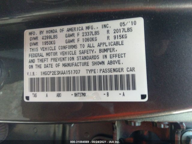 Photo 8 VIN: 1HGCP2E3XAA151707 - HONDA ACCORD SDN 