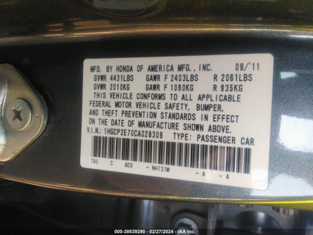 Photo 8 VIN: 1HGCP2E70CA028309 - HONDA ACCORD 