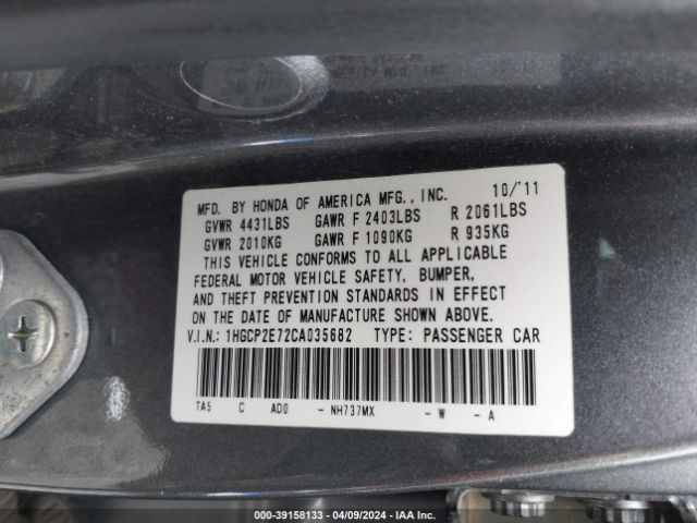 Photo 8 VIN: 1HGCP2E72CA035682 - HONDA ACCORD 