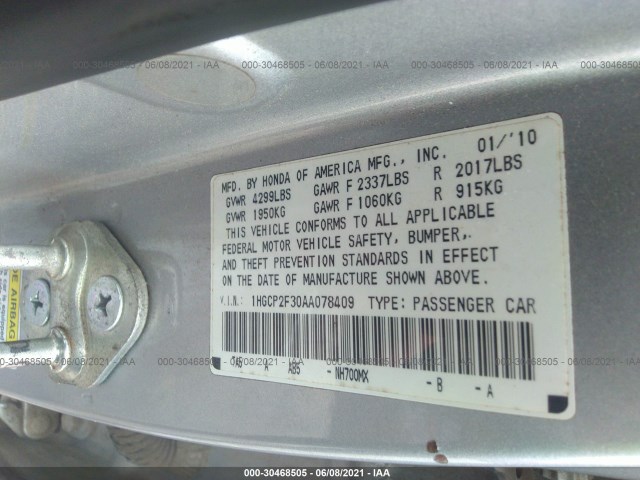 Photo 8 VIN: 1HGCP2F30AA078409 - HONDA ACCORD SDN 