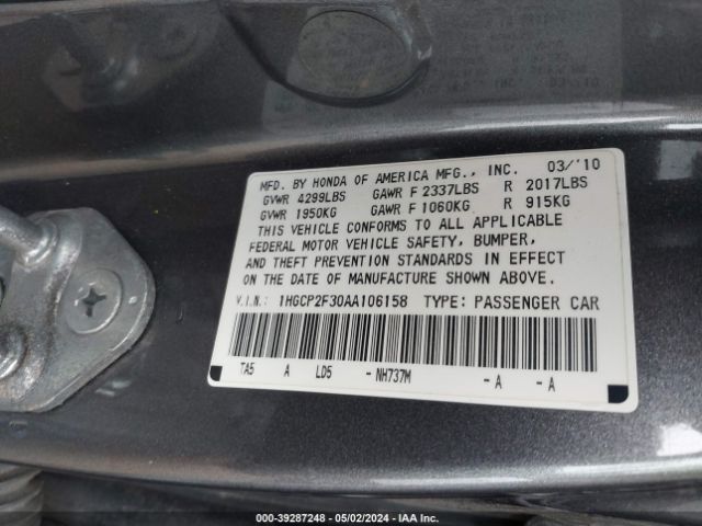 Photo 8 VIN: 1HGCP2F30AA106158 - HONDA ACCORD 