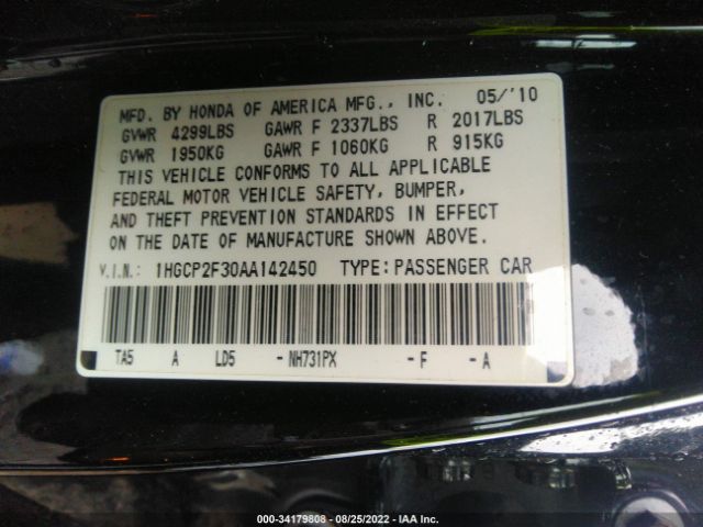 Photo 8 VIN: 1HGCP2F30AA142450 - HONDA ACCORD SDN 