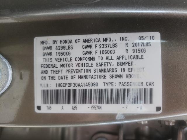 Photo 9 VIN: 1HGCP2F30AA145090 - HONDA ACCORD LX 