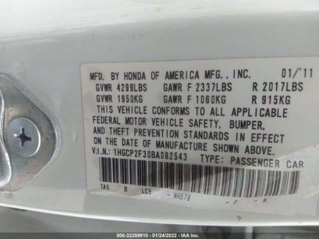 Photo 8 VIN: 1HGCP2F30BA082543 - HONDA ACCORD SDN 