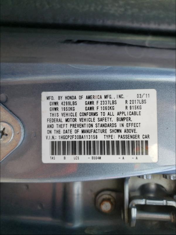 Photo 9 VIN: 1HGCP2F30BA113158 - HONDA ACCORD LX 