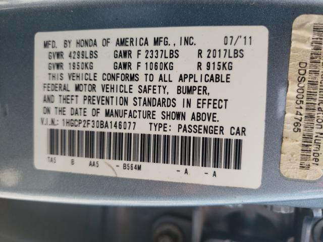 Photo 9 VIN: 1HGCP2F30BA146077 - HONDA ACCORD LX 