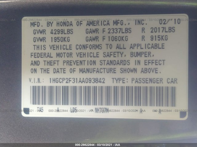 Photo 8 VIN: 1HGCP2F31AA093842 - HONDA ACCORD SDN 