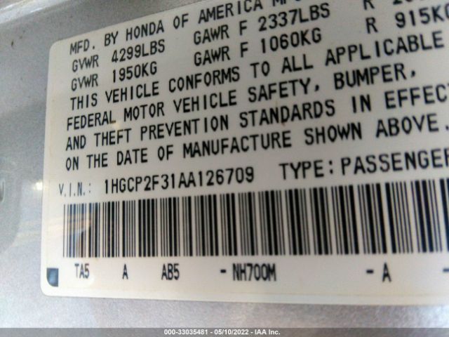 Photo 8 VIN: 1HGCP2F31AA126709 - HONDA ACCORD SDN 