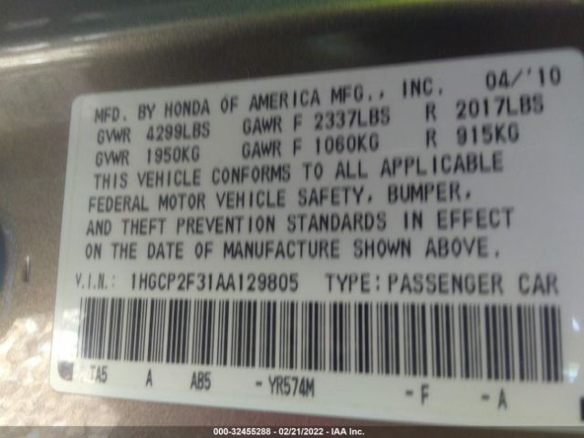 Photo 8 VIN: 1HGCP2F31AA129805 - HONDA ACCORD SDN 