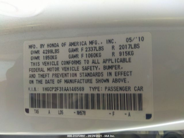 Photo 8 VIN: 1HGCP2F31AA146569 - HONDA ACCORD SDN 