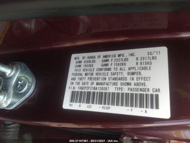 Photo 8 VIN: 1HGCP2F31BA128087 - HONDA ACCORD SDN 