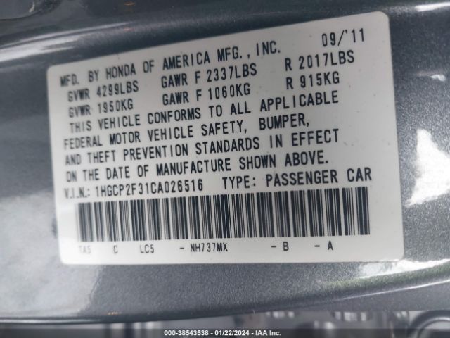 Photo 8 VIN: 1HGCP2F31CA026516 - HONDA ACCORD 