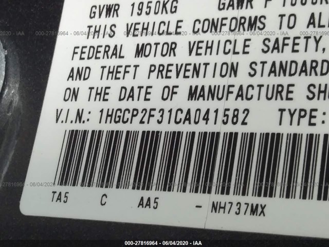 Photo 8 VIN: 1HGCP2F31CA041582 - HONDA ACCORD SDN 