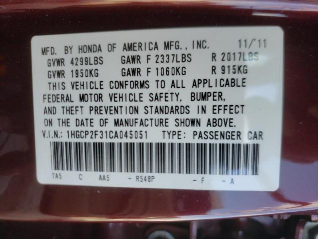 Photo 9 VIN: 1HGCP2F31CA045051 - HONDA ACCORD LX 