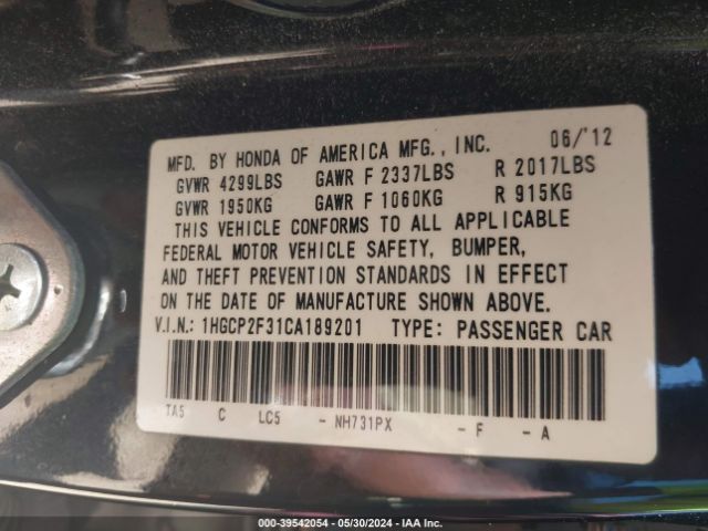 Photo 8 VIN: 1HGCP2F31CA189201 - HONDA ACCORD 