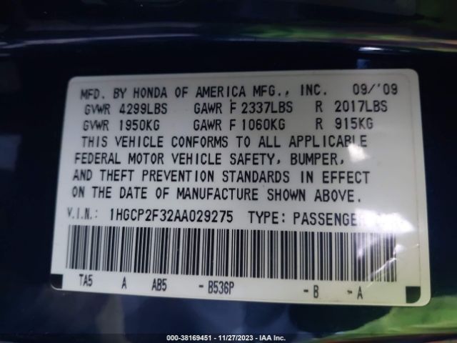 Photo 8 VIN: 1HGCP2F32AA029275 - HONDA ACCORD 