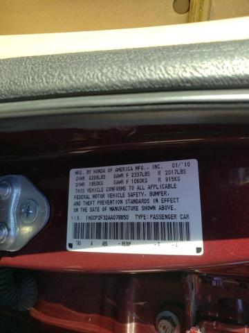 Photo 9 VIN: 1HGCP2F32AA078850 - HONDA ACCORD SDN 