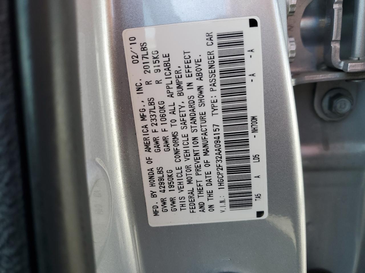 Photo 11 VIN: 1HGCP2F32AA094157 - HONDA ACCORD 