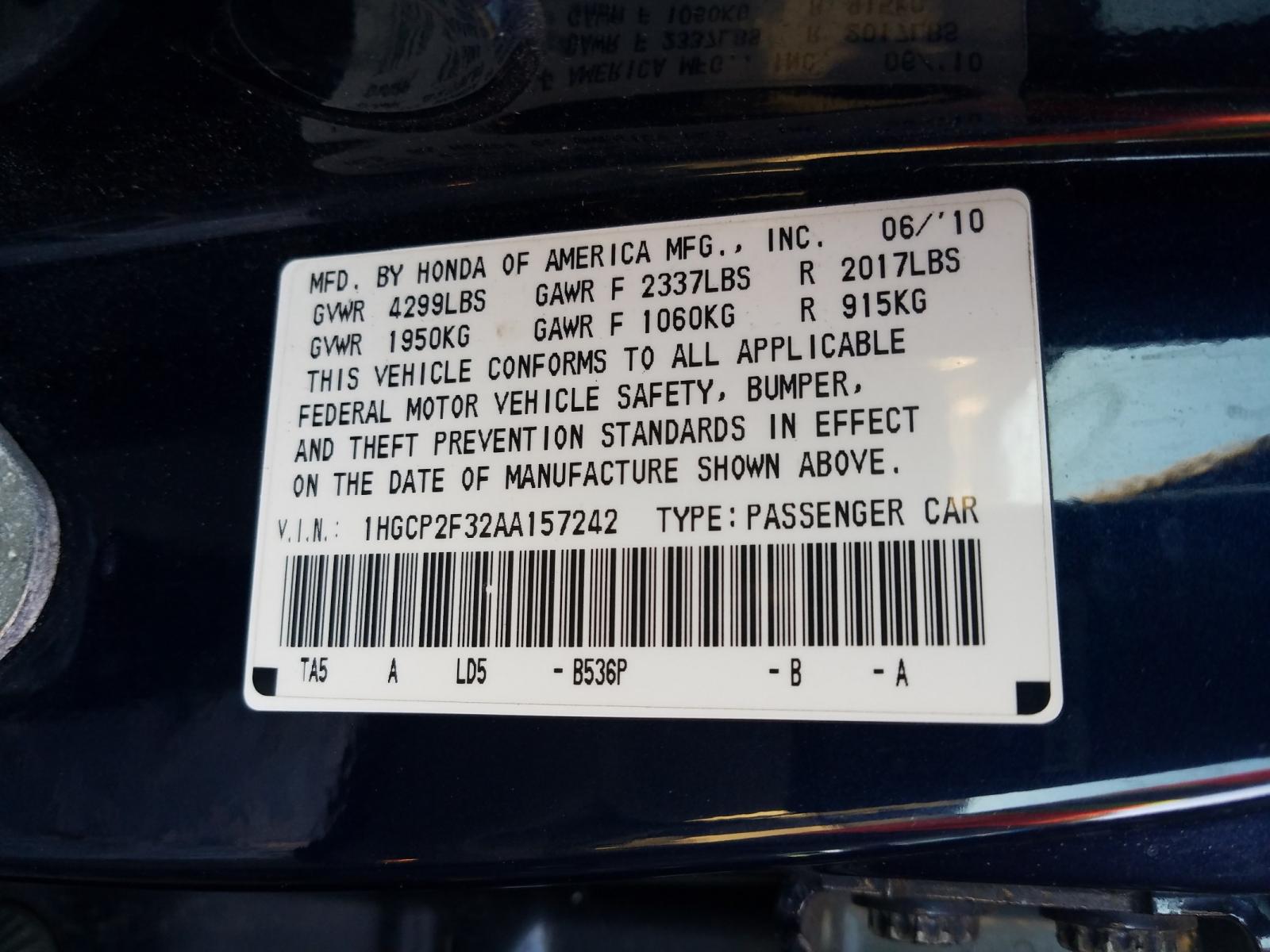 Photo 9 VIN: 1HGCP2F32AA157242 - HONDA ACCORD LX 