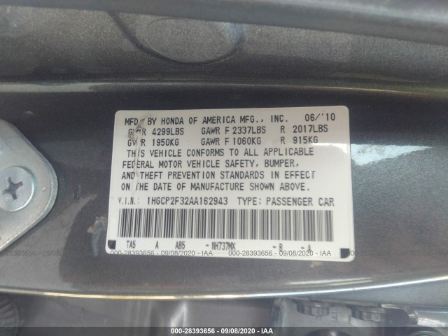 Photo 8 VIN: 1HGCP2F32AA162943 - HONDA ACCORD SDN 